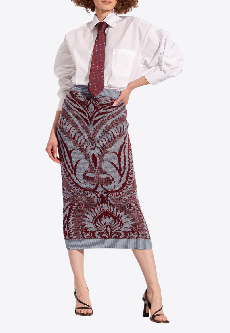 Etro Paisley Wool Midi Skirt WRKB0029 AQ025-S9000 Burgundy