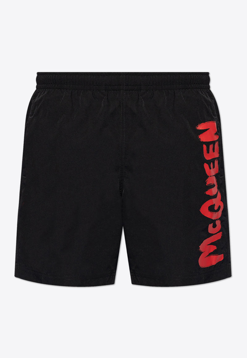 Alexander McQueen Graffiti Logo Print Swim Shorts Black KĄPIELOWE 660060 4419Q-1074