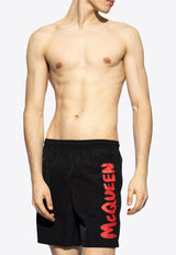 Alexander McQueen Graffiti Logo Print Swim Shorts Black KĄPIELOWE 660060 4419Q-1074