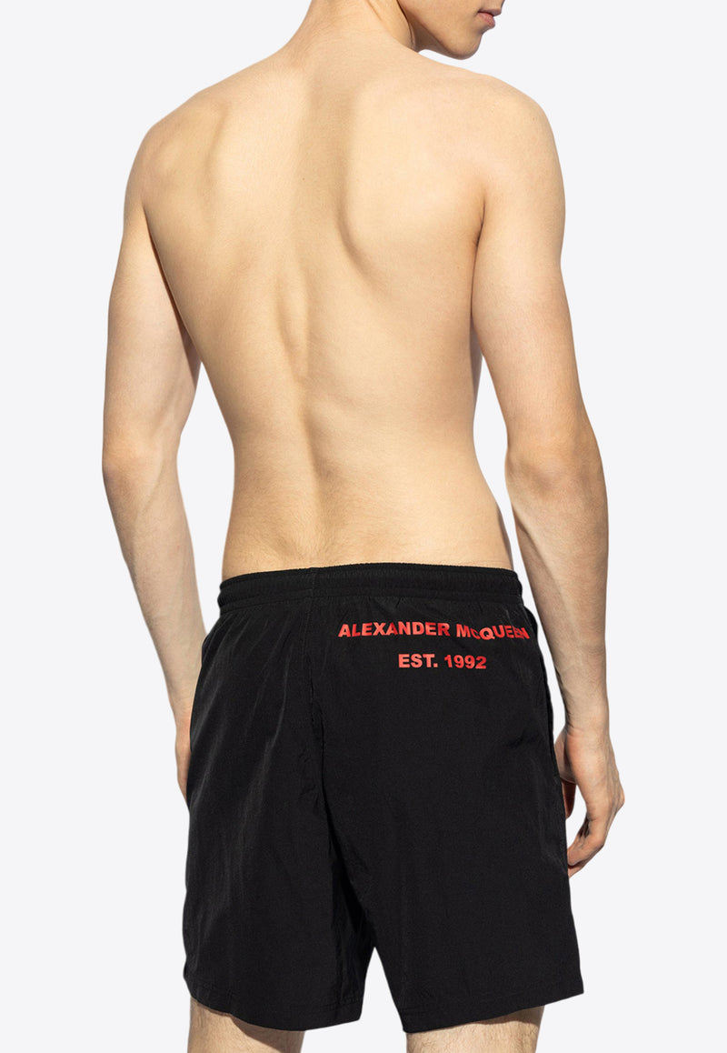 Alexander McQueen Graffiti Logo Print Swim Shorts Black KĄPIELOWE 660060 4419Q-1074