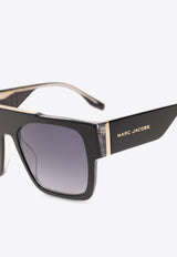 Marc Jacobs Logo-Print Rectangle Sunglasses MARC 757 S 0-1EI BLACK PATTERN GREY Gray