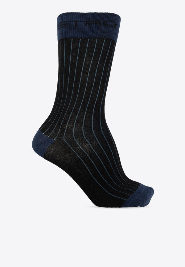 Etro Logo-Inlay Striped Rib-Knit Socks MAVA0004 AC261-N0000 Black