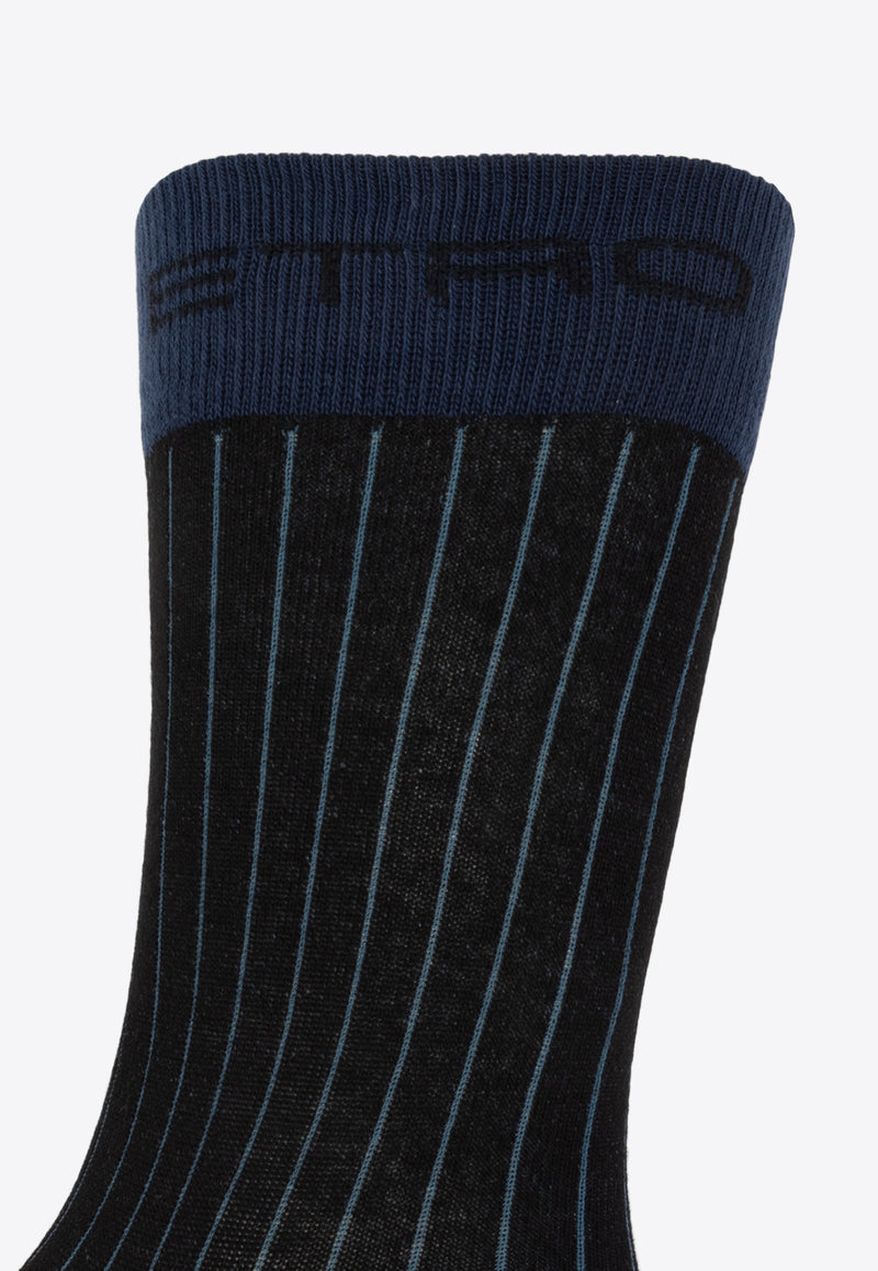 Etro Logo-Inlay Striped Rib-Knit Socks MAVA0004 AC261-N0000 Black