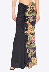 Etro Floral Print Ruched Maxi Skirt  Multicolor WRFA0064 99SADB8-X0883