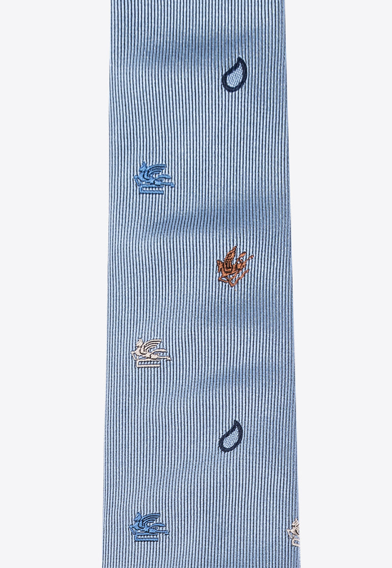 Etro Pegaso Embroidered Silk Tie Blue MASA0001 AQ036-S9880