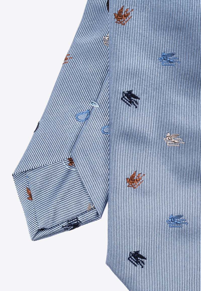 Etro Pegaso Embroidered Silk Tie Blue MASA0001 AQ036-S9880