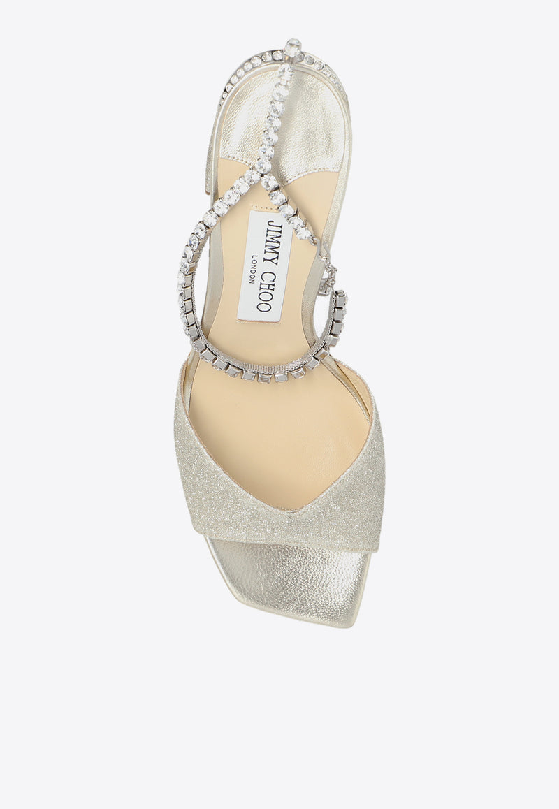 Jimmy Choo Saeda 85 Glittered Sandals Gold SAEDA SANDAL BH 85 GJV-PLATINUM ICE CRYSTAL