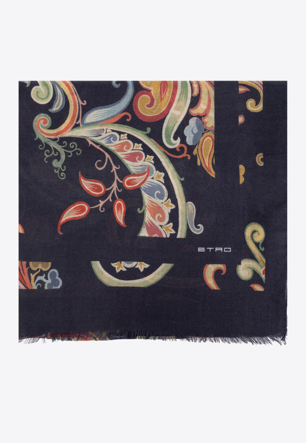 Etro Paisley Print Wool-Blend Scarf Blue WATA0010 AV416-X0887