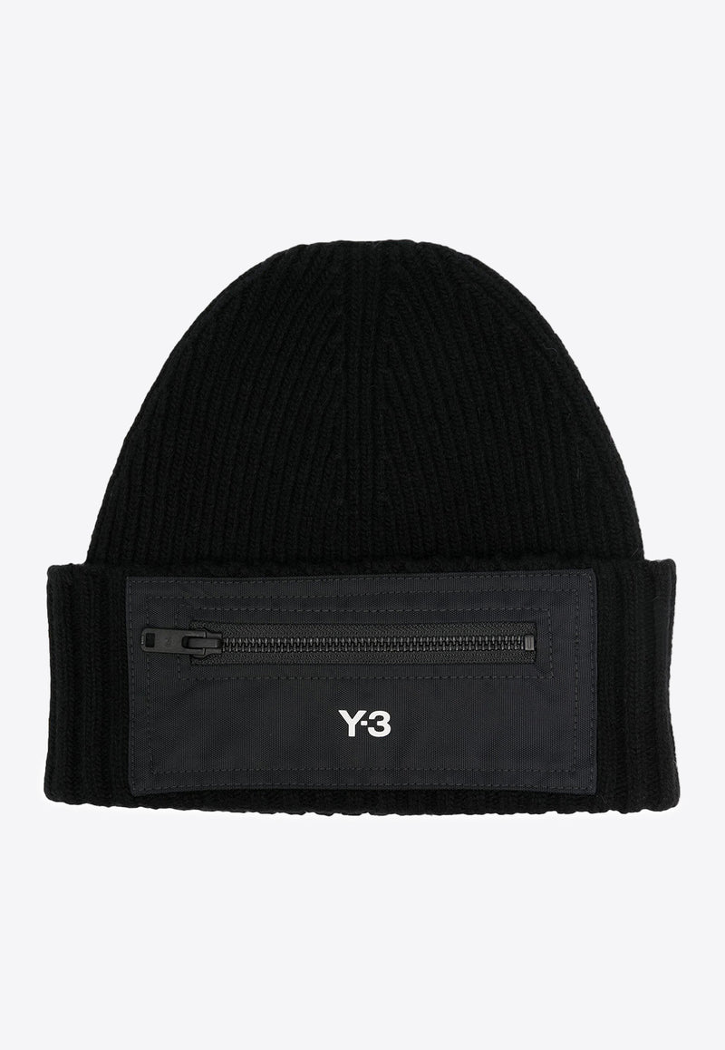 Y-3 Logo Wool Beanie with Pocket Black IY9273_BLACK