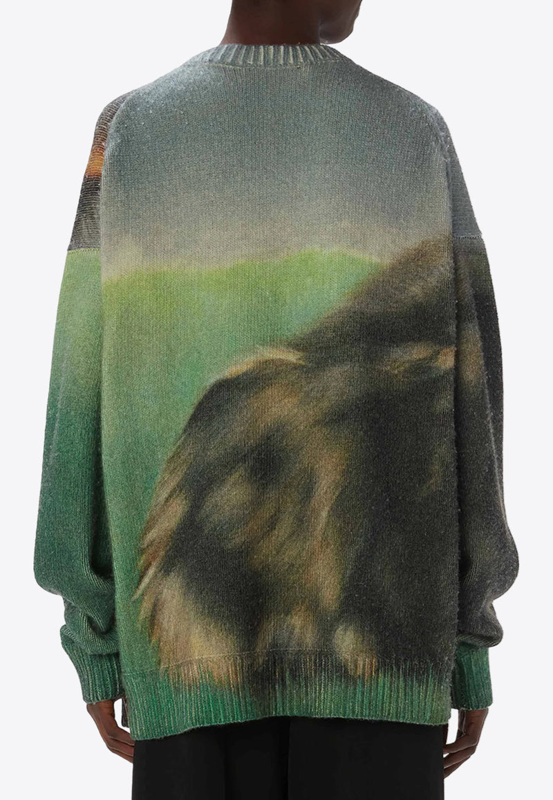 JW Anderson Cat Print Merino Wool Blend Sweater Green KW1294YN0373_540