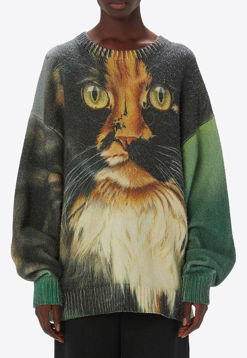 JW Anderson Cat Print Merino Wool Blend Sweater Green KW1294YN0373_540