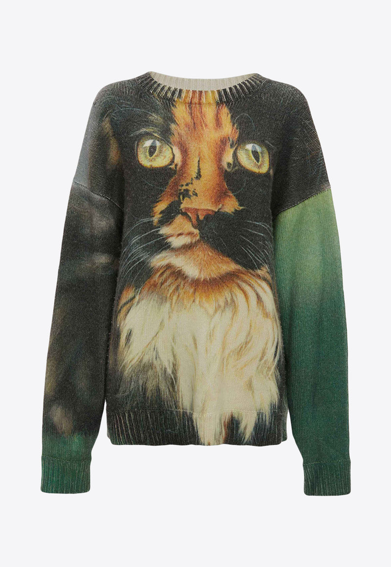 JW Anderson Cat Print Merino Wool Blend Sweater Green KW1294YN0373_540