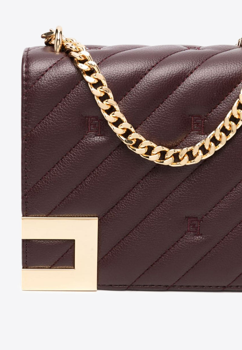 Elisabetta Franchi Medium Logo Crossbody Bag in Quilted Leather Burgundy BS55A46E2_CG3