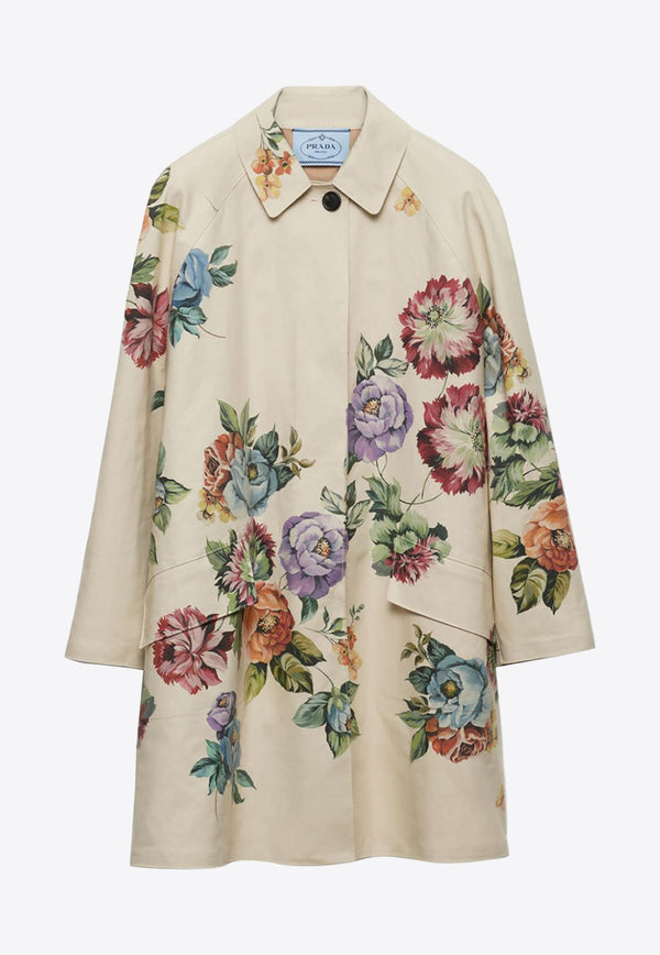 Prada Floral-Print Single-Breasted Coat Beige P658RSOOO14ZV_F0036