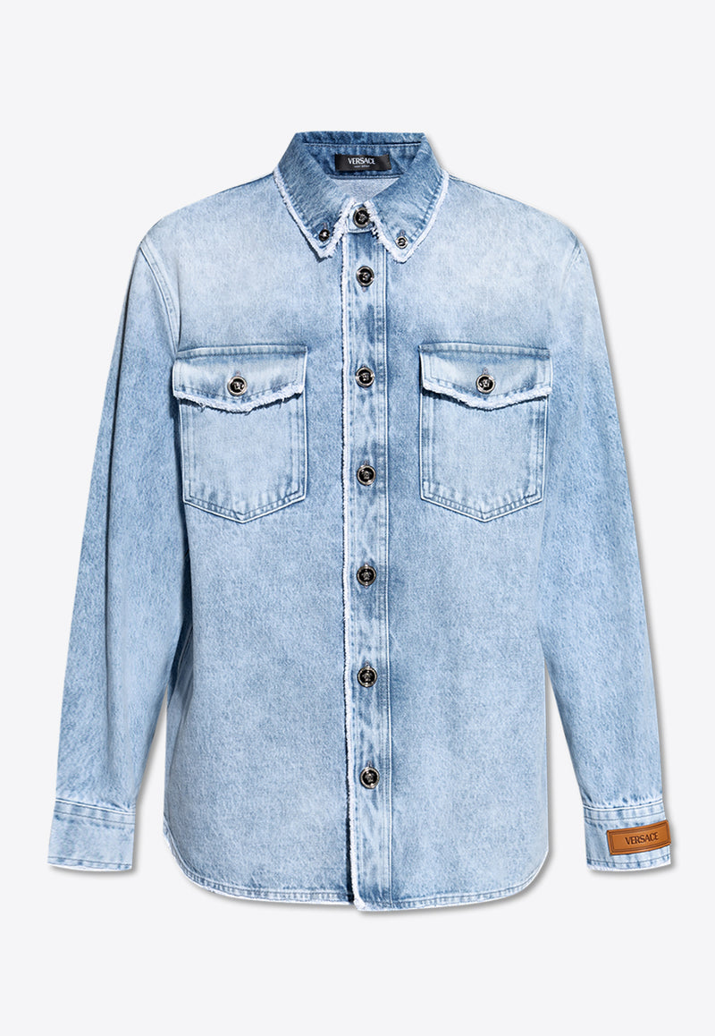 Versace Frayed-Trim Denim Shirt Blue 1016108 1A11281-1D380