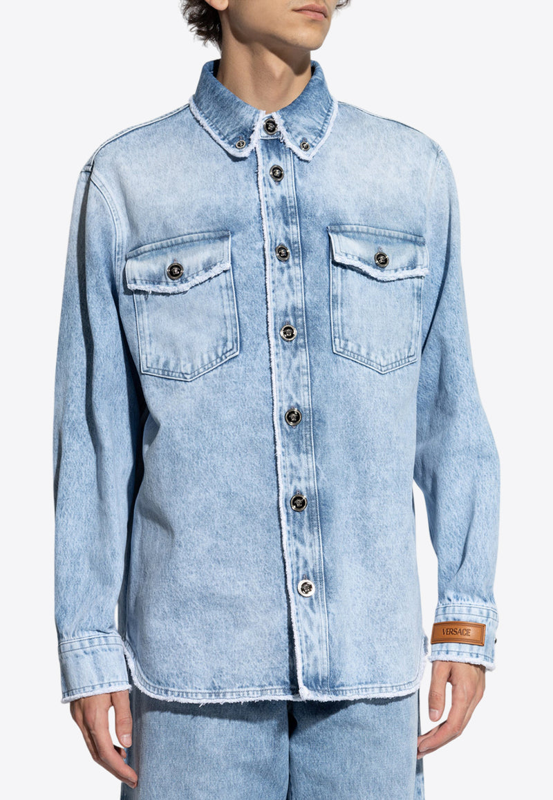 Versace Frayed-Trim Denim Shirt Blue 1016108 1A11281-1D380