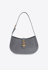 Versace Greca Goddess Croc-Embossed Leather Hobo Bag Gray 1013166 1A08724-1E51V