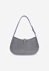 Versace Greca Goddess Croc-Embossed Leather Hobo Bag Gray 1013166 1A08724-1E51V