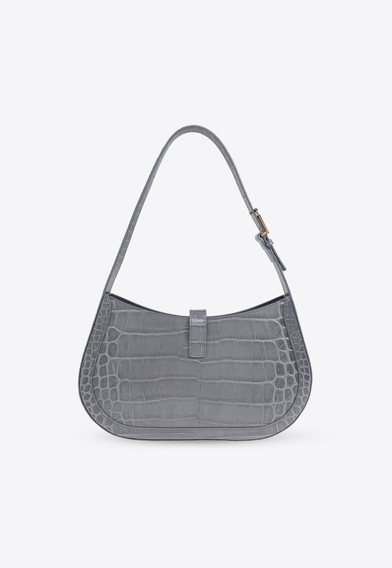 Versace Greca Goddess Croc-Embossed Leather Hobo Bag Gray 1013166 1A08724-1E51V