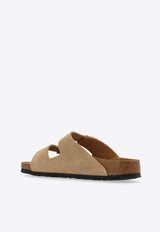 Birkenstock Arizona Two-Strap Leather Slides Beige 1019016 0-SANDCASTLE