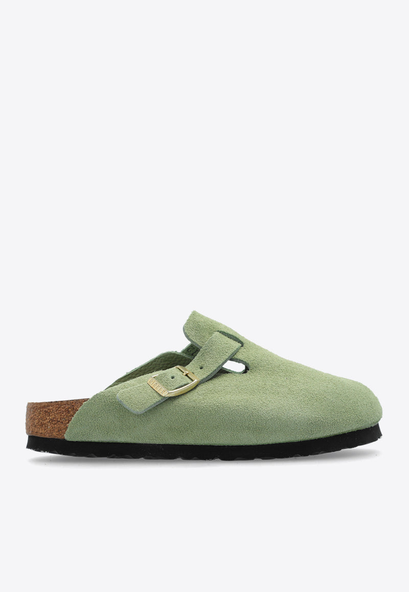 Birkenstock Boston Suede Buckled Clogs Green 1027934 0-GREEN TEA