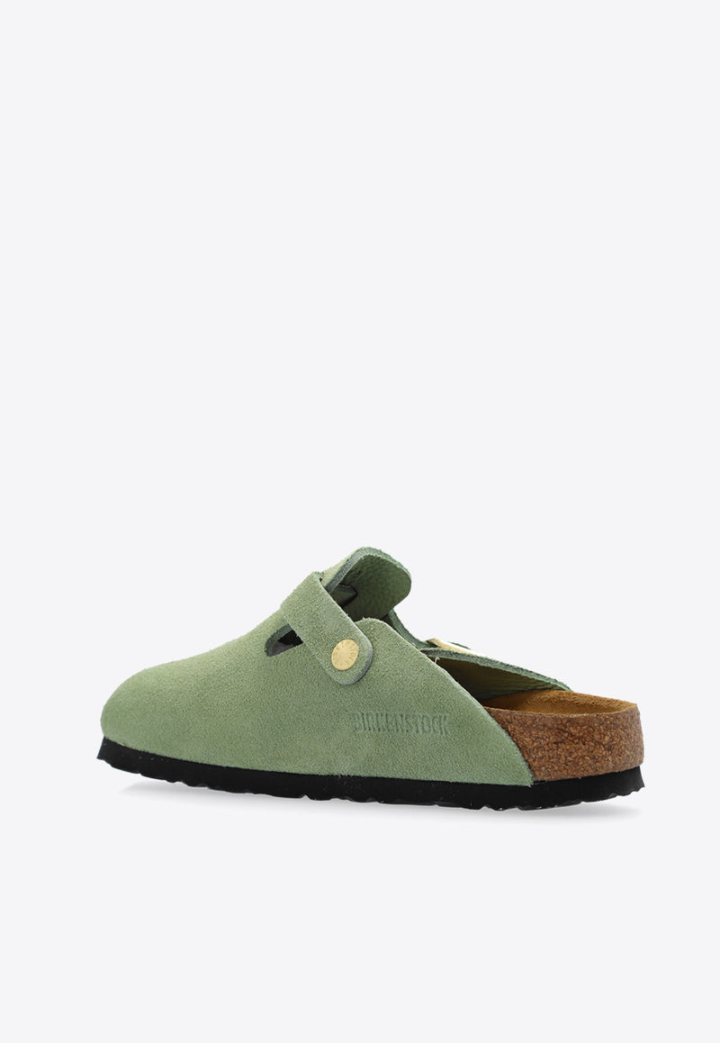 Birkenstock Boston Suede Buckled Clogs Green 1027934 0-GREEN TEA