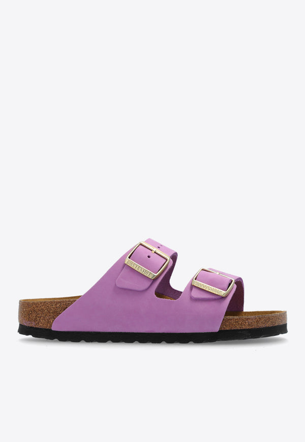 Birkenstock Arizona Two-Strap Leather Slides Purple 1028024 0-CROCUS