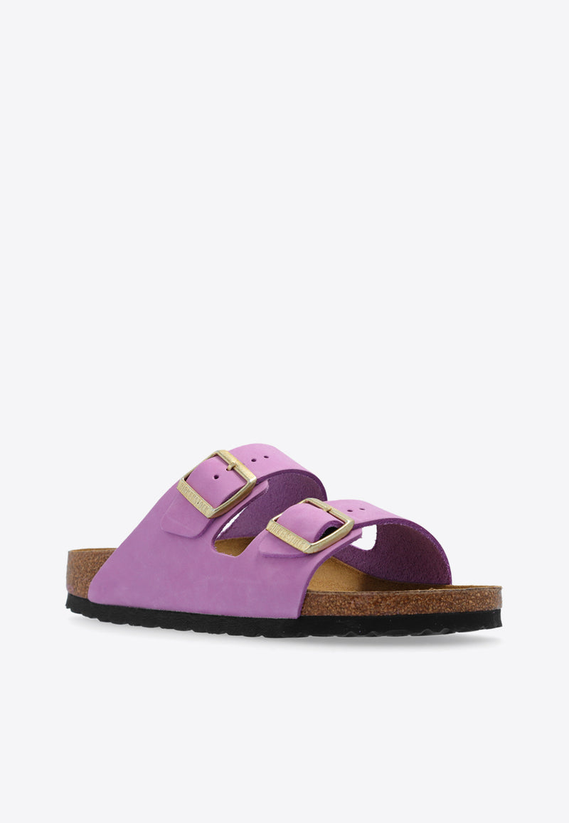 Birkenstock Arizona Two-Strap Leather Slides Purple 1028024 0-CROCUS