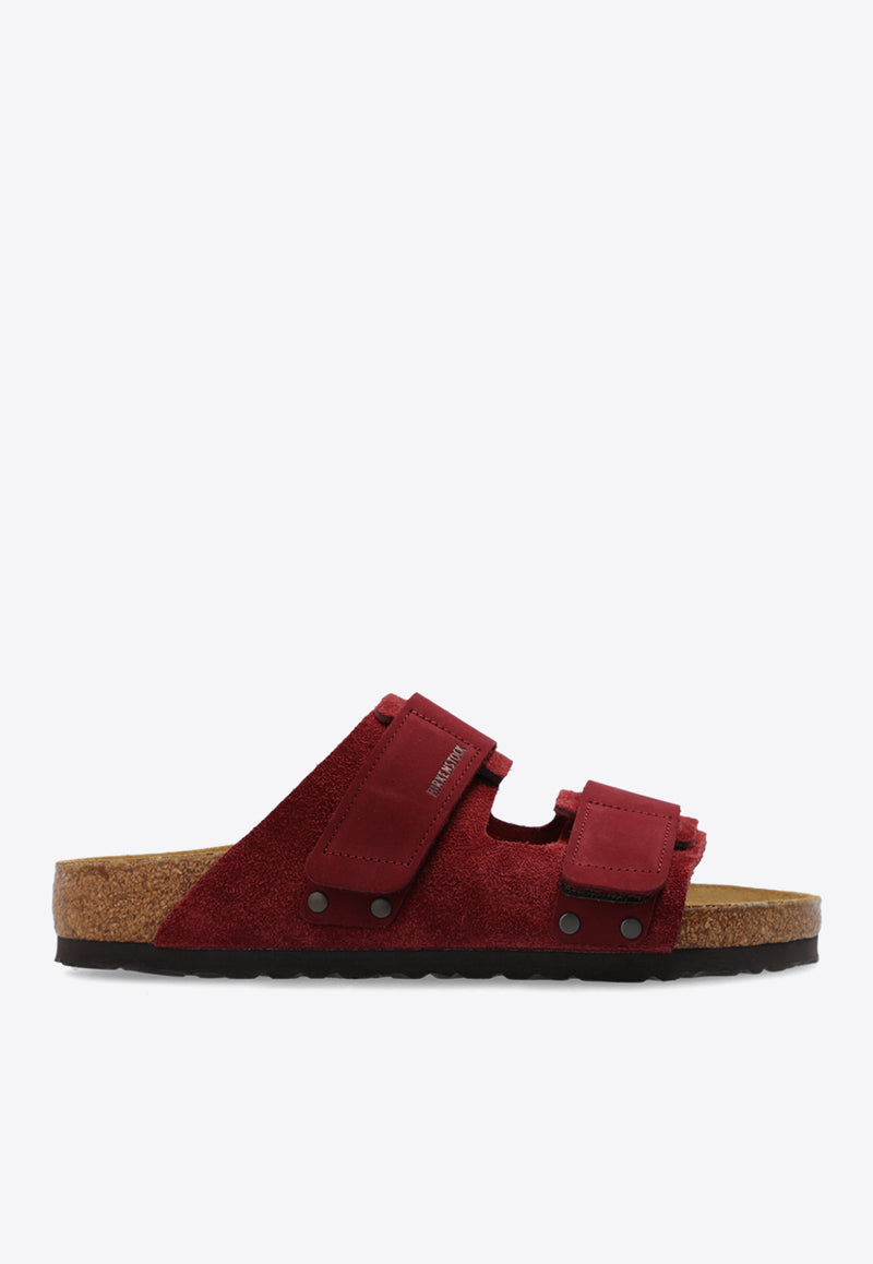 Birkenstock Uji Double-Strap Mixed-Leather Slides Bordeaux 1028394 0-ZINFANDEL