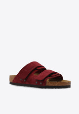 Birkenstock Uji Double-Strap Mixed-Leather Slides Bordeaux 1028394 0-ZINFANDEL