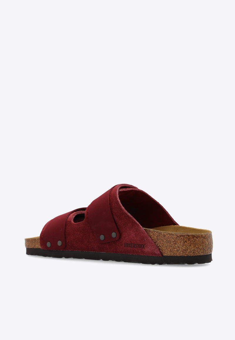 Birkenstock Uji Double-Strap Mixed-Leather Slides Bordeaux 1028394 0-ZINFANDEL