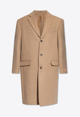 Versace Single-Breasted Wool Blend Coat Beige 1015822 1A11270-1KD60