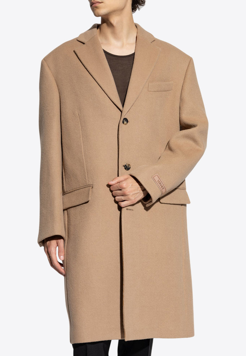 Versace Single-Breasted Wool Blend Coat Beige 1015822 1A11270-1KD60