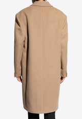 Versace Single-Breasted Wool Blend Coat Beige 1015822 1A11270-1KD60