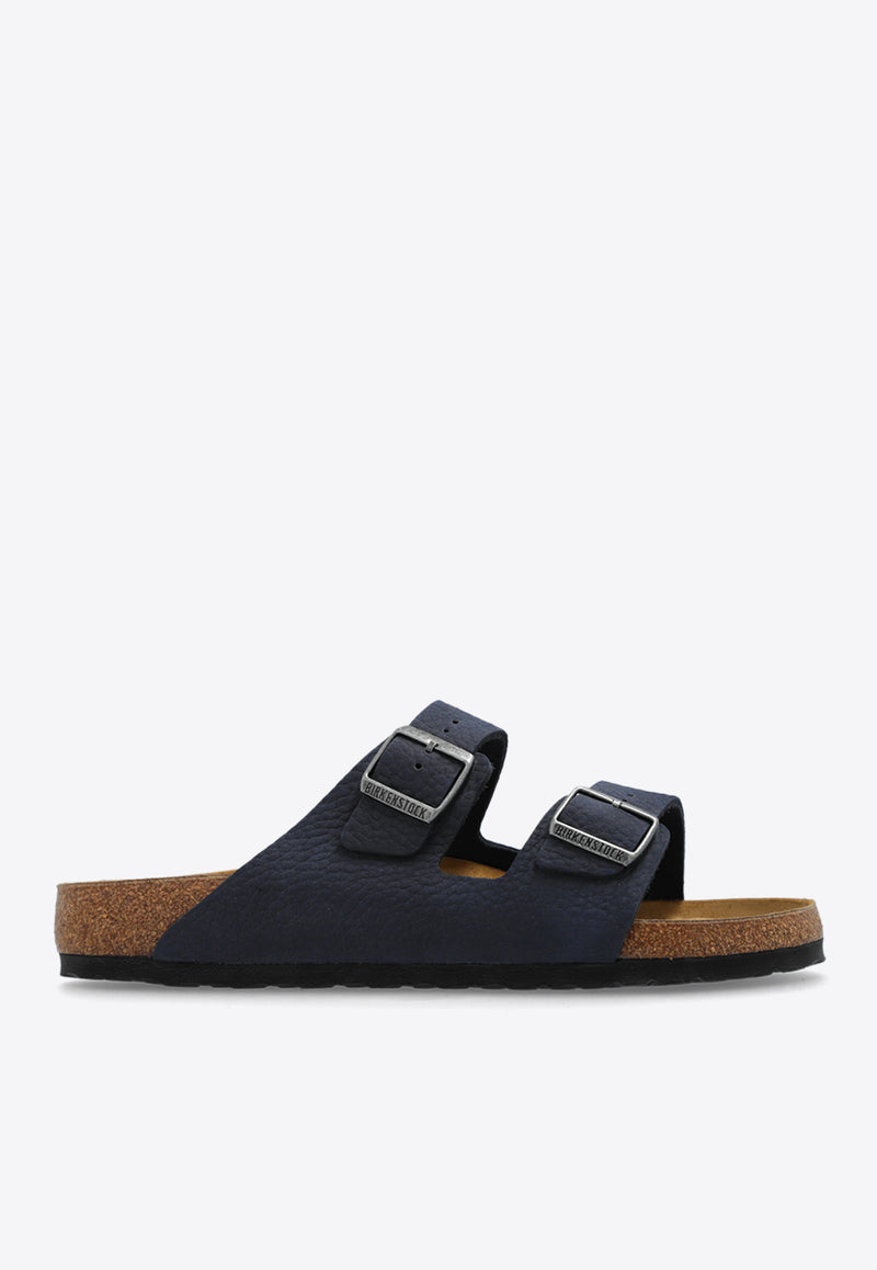 Birkenstock Arizona Two-Strap Grained-Leather Slides Blue 1028095 0-DESERT BUCK MIDNIGHT