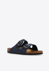 Birkenstock Arizona Two-Strap Grained-Leather Slides Blue 1028095 0-DESERT BUCK MIDNIGHT