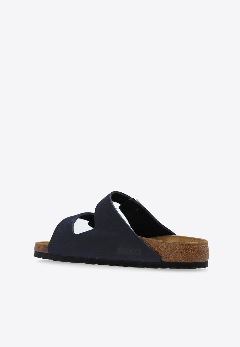 Birkenstock Arizona Two-Strap Grained-Leather Slides Blue 1028095 0-DESERT BUCK MIDNIGHT