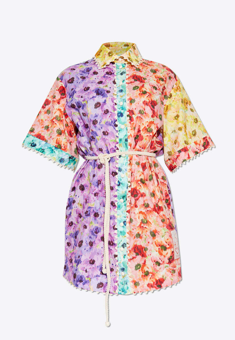 Zimmermann Lightburst Floral Print Mini Shirt Dress Multicolor 1131DSS246 0-SPLI