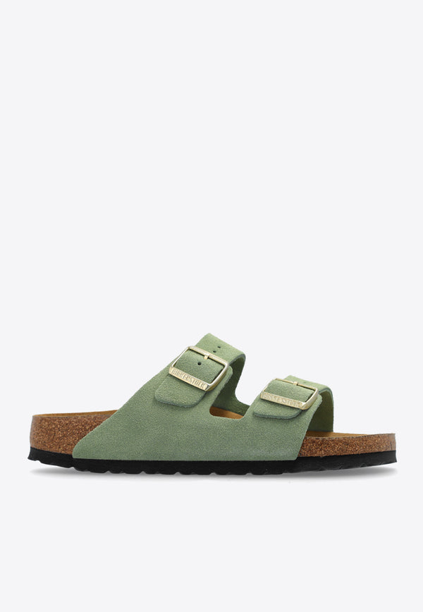 Birkenstock Arizona Two-Strap Suede Slides Green 1027962 0-GREEN TEA