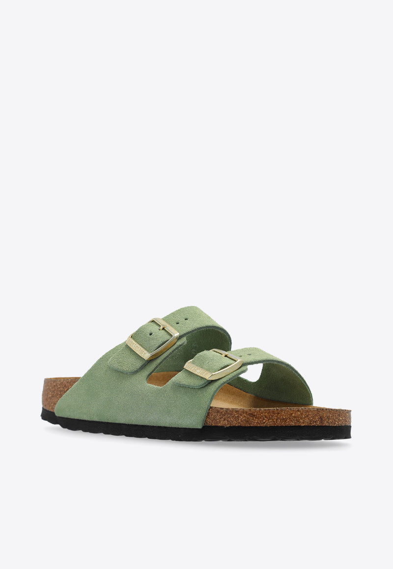 Birkenstock Arizona Two-Strap Suede Slides Green 1027962 0-GREEN TEA