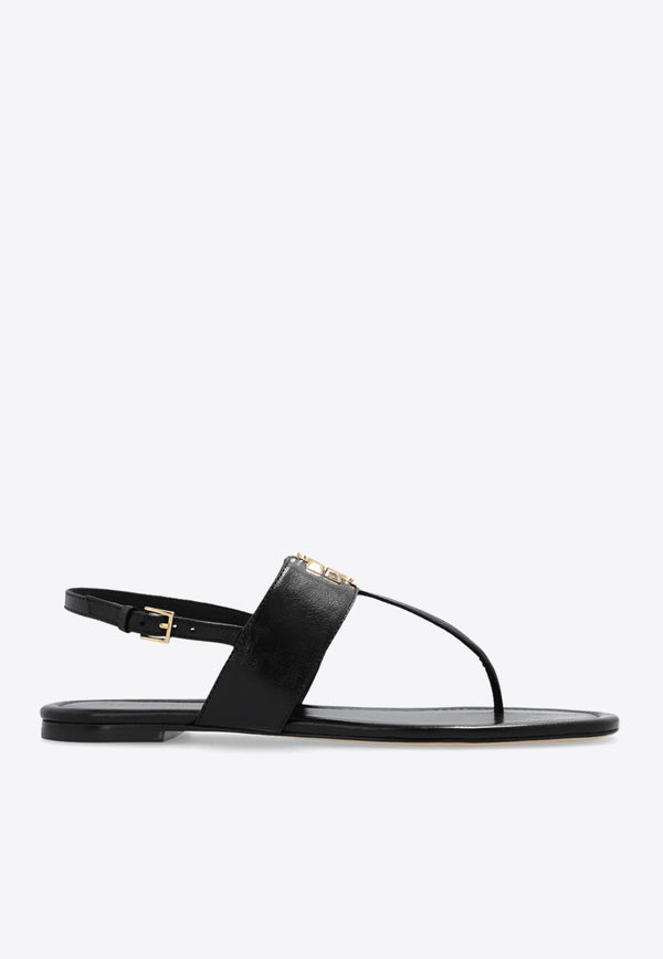 Tory Burch Eleanor T-strap Leather Flat Sandals Black 157967 0-006