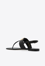 Tory Burch Eleanor T-strap Leather Flat Sandals Black 157967 0-006