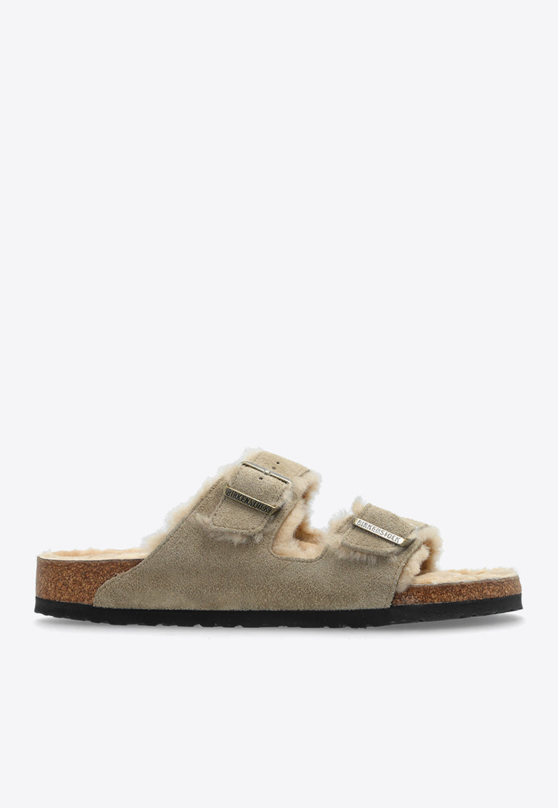 Birkenstock Arizona Two-Strap Shearling Slides Beige 1028226 0-TAUPE