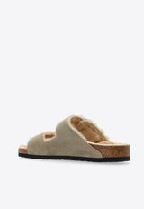 Birkenstock Arizona Two-Strap Shearling Slides Beige 1028226 0-TAUPE