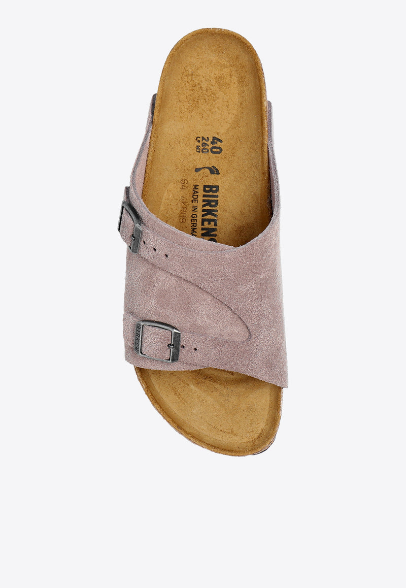 Birkenstock Zurich Double-Strap Suede Slides  Gray 1028324 0-FADED PURPLE