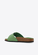 Birkenstock Madrid Big-Buckle Leather Slides  Green 1028738 0-HIGH SHINE GREEN TEA