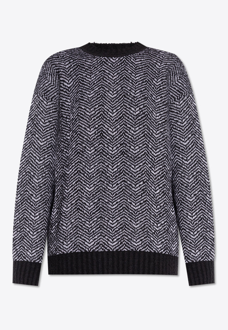 Moschino Herringbone Crewneck Sweater Gray 242E A0915 5505-1555