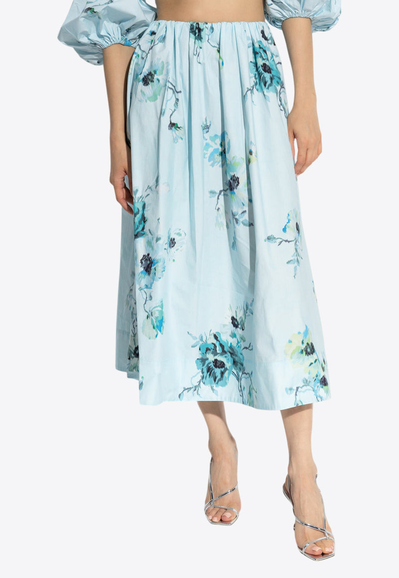 Zimmermann Lightburst Floral Midi Skirt Light Blue 1254SSS246 0-AQF