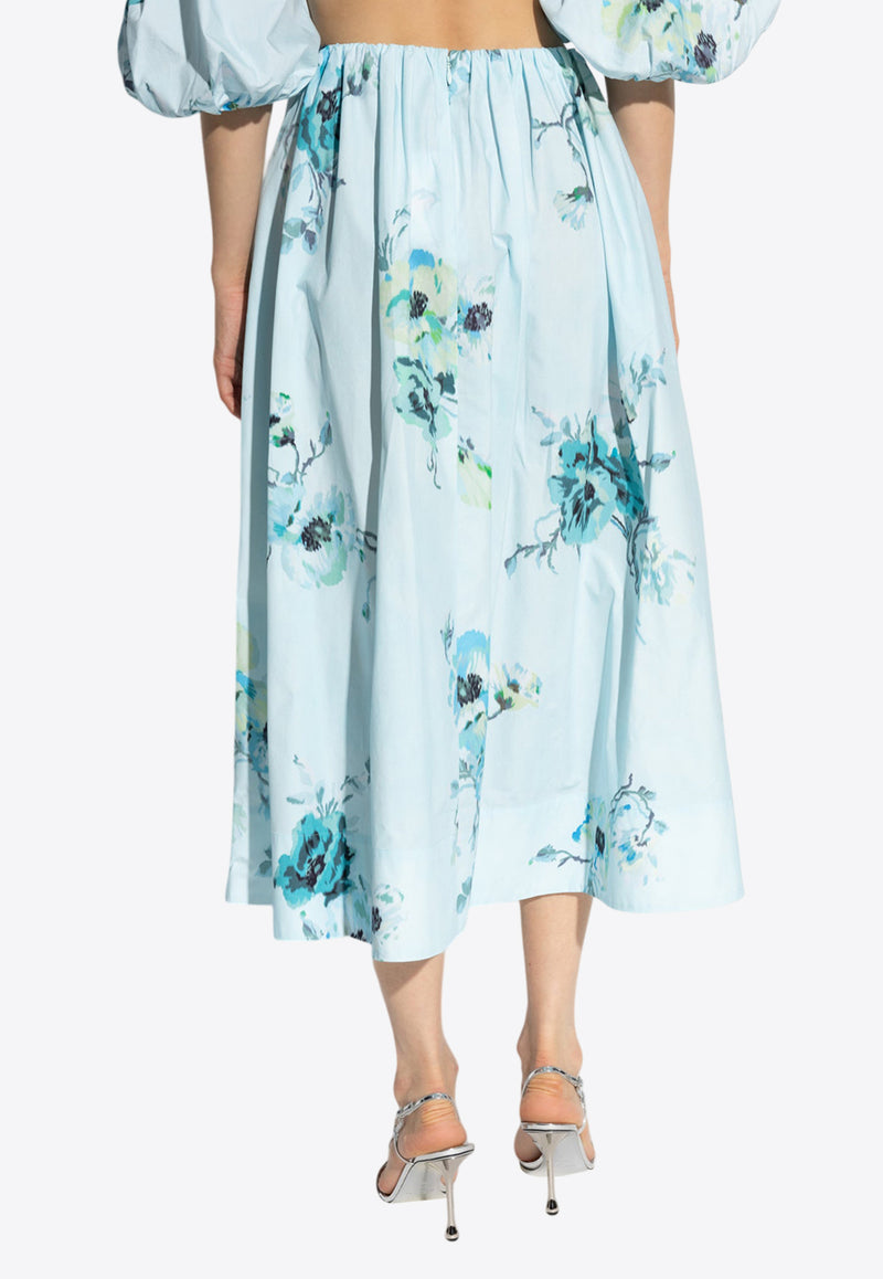 Zimmermann Lightburst Floral Midi Skirt Light Blue 1254SSS246 0-AQF