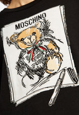 Moschino Drawn Teddy Bear Rib Knit Sweater Black 242E V0925 5506-0555